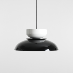 Pakabinamas šviestuvas ALDO DARK BLACK GLOSS + WHITE GLOSS (47+ 23+ wood) 1xE27 Geležis (1152G3_2_C)