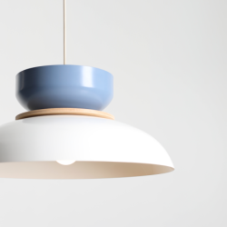 Pakabinamas šviestuvas ALDO LIGHT WHITE GLOSS + DUSTY BLUE (47+ 23+ wood) 1xE27 Geležis (1152G2_16_J)