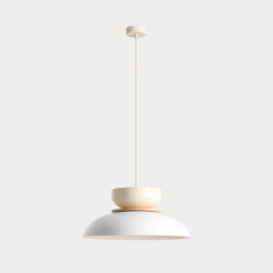 Pakabinamas šviestuvas ALDO LIGHT WHITE GLOSS + CREAM (47+ 23+ wood) 1xE27 Geležis (1152G2_9_J)