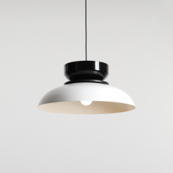 Pakabinamas šviestuvas ALDO DARK WHITE GLOSS + BLACK GLOSS (47+ 23+ wood) 1xE27 Geležis (1152G2_3_C)