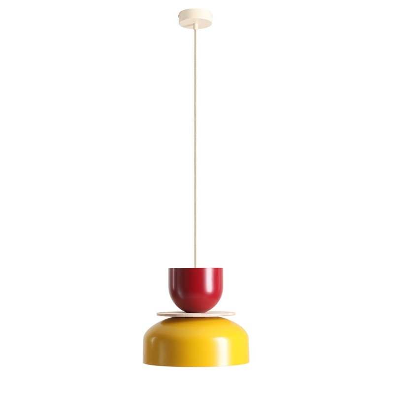 Pakabinamas šviestuvas UTO LIGHT MUSTARD + RED WINE (30 + 15 + WOOD) 1xE27 Geležis (1129G14_15_J)