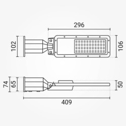 Gatvės šviestuvas LUMILEDS-Chip 75x130° 5 m. garantija 50W 4000K IP65 6000lm