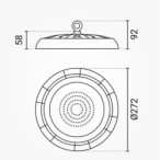 LED UFO aukštų patalpų šviestuvas 30CM laidas 50W 4000K IP65 5000lm