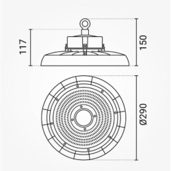 LED Ufo aukštų patalpų šviestuvas, 90°, 150Lm/W, 150W, neutrali balta šviesa