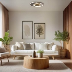 Lubinis LED šviestuvas CCT Balta spalva+Medžio Pritemdomas + Pultelis 54W 3000K-6000K IP20 4120lm