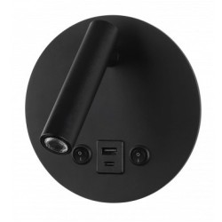 LED sieninis šviestuvas, 8W, ON/OFF jungiklis, USB, juodas, neutrali balta šviesa