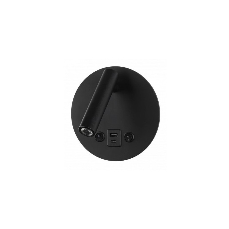 LED sieninis šviestuvas, 8W, ON/OFF jungiklis, USB, juodas, neutrali balta šviesa