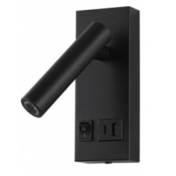 LED sieninis šviestuvas, 2W, ON/OFF jungiklis, USB, juodas, šilta balta šviesa