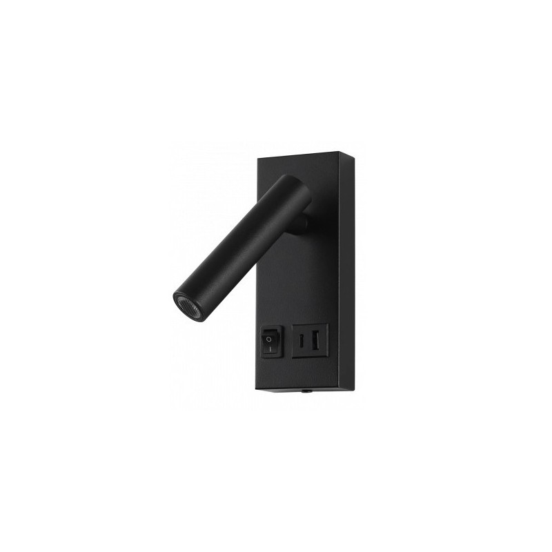 LED sieninis šviestuvas, 2W, ON/OFF jungiklis, USB, juodas, šilta balta šviesa