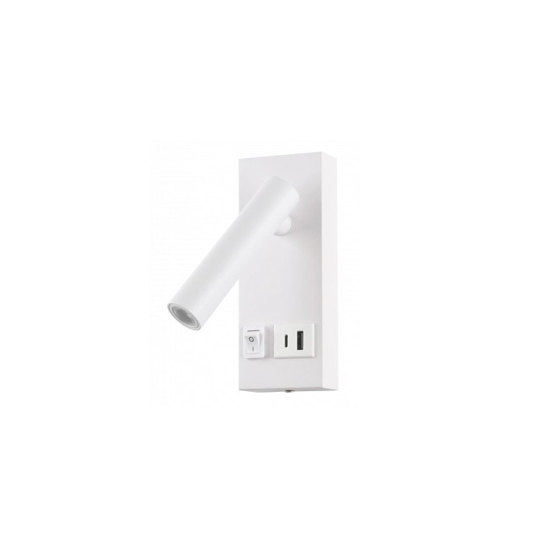 LED sieninis šviestuvas, 2W, ON/OFF jungiklis, USB, baltas, šilta balta šviesa