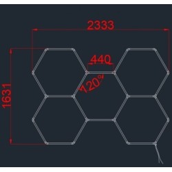 LED korys (hexagon), 5HEX, 192W, šalta balta šviesa (6000K)