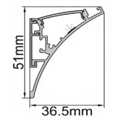 2 m paviršinis - kampinis pilkas aliuminio profilis su baltu dangteliu, 51x36.5mm