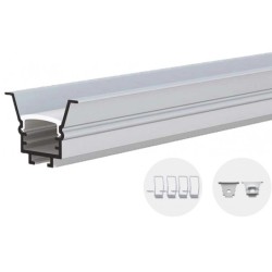 2 m įleidžiamas pilkas aliuminio profilis su baltu dangteliu 17.6x25mm