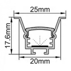 2 m įleidžiamas pilkas aliuminio profilis su baltu dangteliu 17.6x25mm