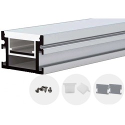 2 m įleidžiamas pilkas aliuminio profilis su baltu dangteliu 29.8x20mm