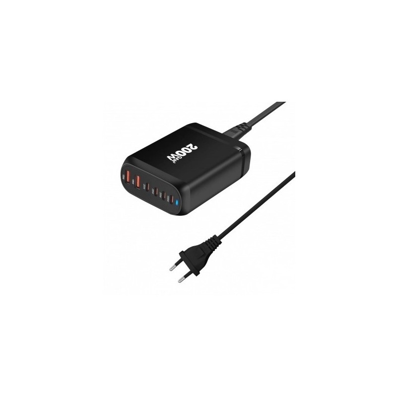 Įkrovimo daliklis, EU kištukas, USB 2xTYPE-A, 4xTYPE-C, 200W