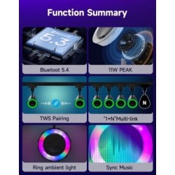 Bluetooth garsiakalbis 11W (1 - fazės bėginės sistemos) juodas, su pašvietimu RGB spalvos