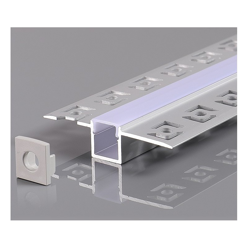 2 m užglaistomas aliuminio profilis su baltu dangteliu 56x15x15mm