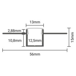 2 m užglaistomas aliuminio profilis su baltu dangteliu 56x15x15mm
