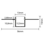 2 m užglaistomas aliuminio profilis su baltu dangteliu 56x15x15mm