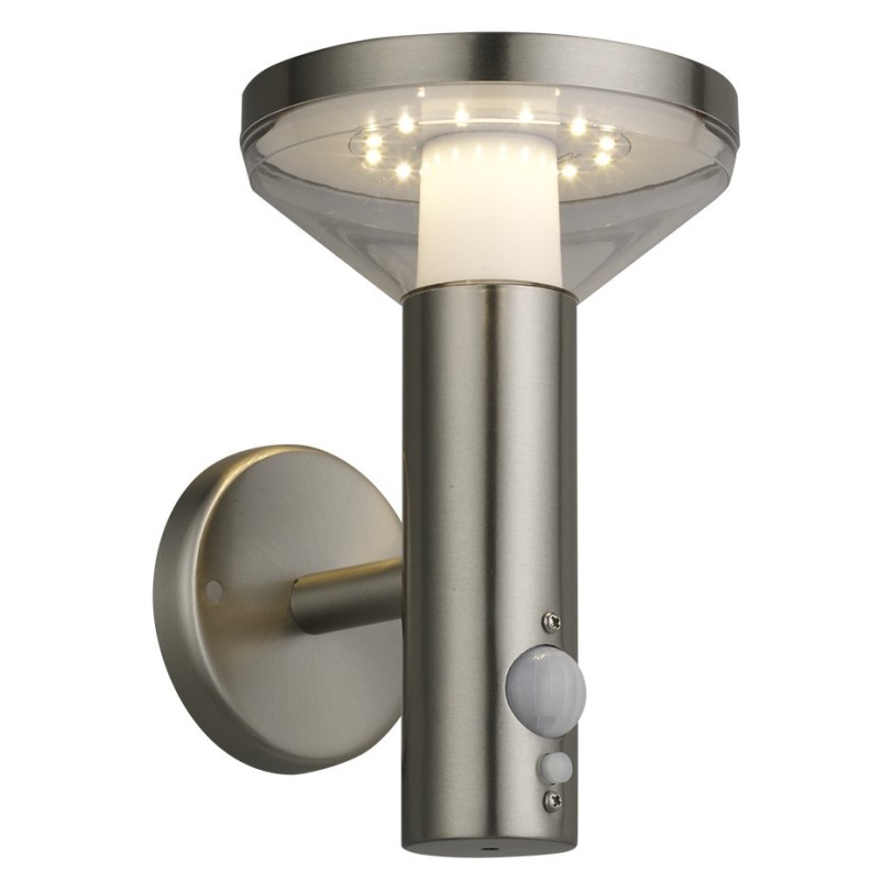 LED Sieninis lauko šviestuvas veikiantis nuo saulės energijos SS-BRUSHED Aliuminis 2W 200lm/20lm IP44 3.7V SENSOR