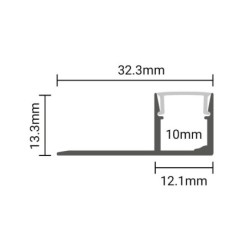 2 m užglaistomas aliuminio profilis su baltu dangteliu 33 x 12.5 mm