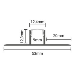 2 m užglaistomas aliuminio profilis su baltu dangteliu 53x12.3 mm