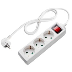 Ilgintuvas su įžeminimu 220V 1.5m, 3 lizdai, su jungikliu, baltas