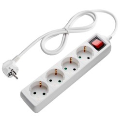 Ilgintuvas su įžeminimu 220V 1.5m, 4 lizdai, su jungikliu, baltas