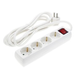 Ilgintuvas su įžeminimu 220V 1.5m, 4 lizdai, su jungikliu, baltas