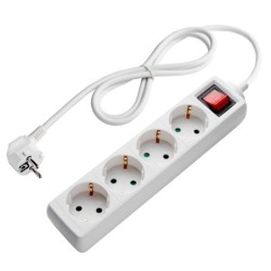 Ilgintuvas su įžeminimu 220V 3m, 4 lizdai, su jungikliu, baltas