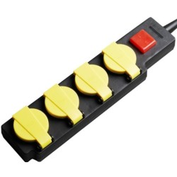 Ilgintuvas su įžeminimu 220V 5m, 4 lizdai, IP44, su jungikliu, juodas