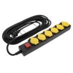 Ilgintuvas su įžeminimu 220V 10m, 6 lizdai, IP44, su jungikliu, juodas