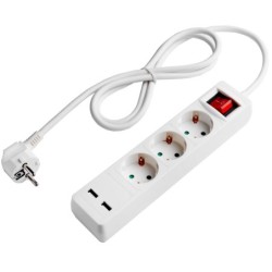 Ilgintuvas su įžeminimu 220V 1.5m, 3 lizdai, su jungikliu, 2xUSB, baltas