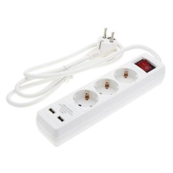 Ilgintuvas su įžeminimu 220V 1.5m, 3 lizdai, su jungikliu, 2xUSB, baltas