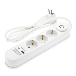 Ilgintuvas su įžeminimu 220V 1.5m, 3 lizdai, su jungikliu, 2xUSB, ovalinis, baltas