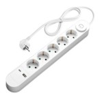 Ilgintuvas su įžeminimu 220V 1.5m, 5 lizdai, su jungikliu, 2xUSB, ovalinis, baltas