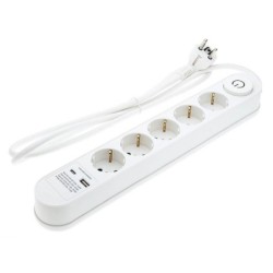 Ilgintuvas su įžeminimu 220V 1.5m, 5 lizdai, su jungikliu, 2xUSB, ovalinis, baltas
