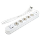 Ilgintuvas su įžeminimu 220V 1.5m, 5 lizdai, su jungikliu, 2xUSB, ovalinis, baltas