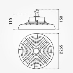 LED Ufo aukštų patalpų šviestuvas, 90°, 150Lm/W, 100W, šalta balta šviesa