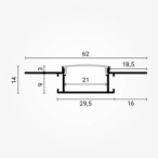 2 m užglaistomas aliuminio profilis su baltu dangteliu 61.5 x 14 mm