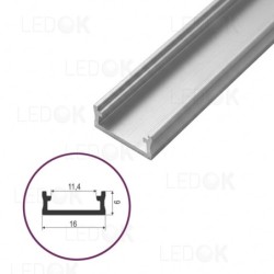 2m Pilkas paviršinis aliuminis profilis LED juostoms 6x16mm (anoduotas)