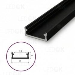 2m Juodas paviršinis aliuminis profilis LED juostoms 6x16mm