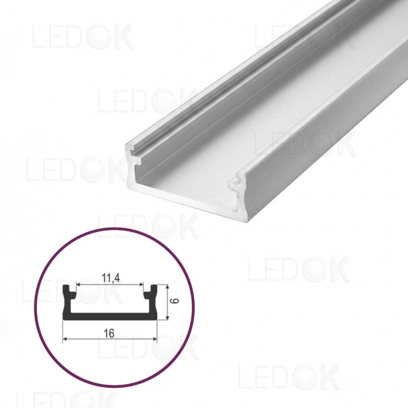 3m Baltas paviršinis aliuminis profilis LED juostoms 6x16mm