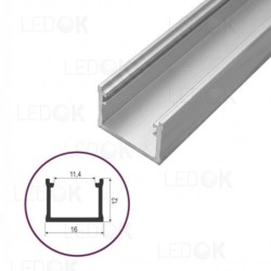 2m Pilkas paviršinis aliuminis profilis LED juostoms 12x16mm (Anoduotas)