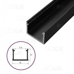 2m Juodas paviršinis aliuminis profilis LED juostoms 12x16mm