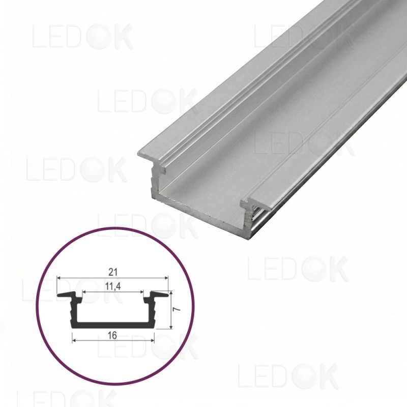 2m Pilkas įmontuojamas aliuminis profilis LED juostoms 6x16mm (Anoduotas)
