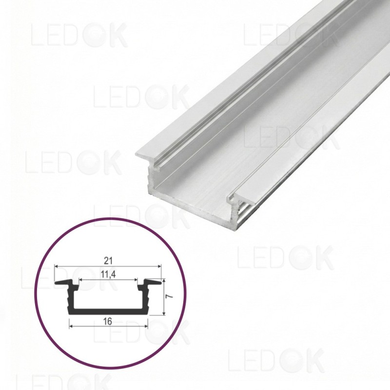 2m Batas įmontuojamas aliuminis profilis LED juostoms 6x16mm
