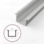 2m Pilkas įmontuojamas aliuminis profilis LED juostoms 12x16mm (Anoduotas)