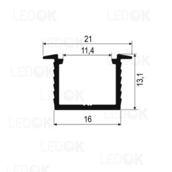 2m Juodas įmontuojamas aliuminis profilis LED juostoms 12x16mm